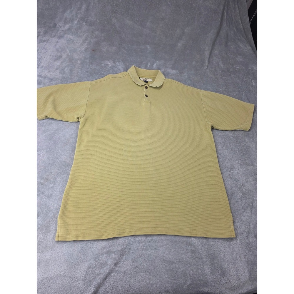 Tommy Bahama Mens Large Silk Cotton Blend Textured Polo Shirt Yellow Gold Ribbed
